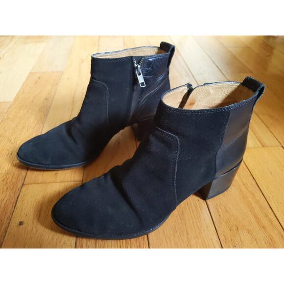 Madewell Shoes - Madewell Black Leather Ankle Boots Side Zip Block Heel Size 6.5 Worn Condition